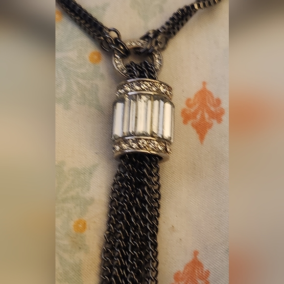 💖JLO Pendant Tassel Necklace  Black Chain with Rhinestones - Picture 4 of 7